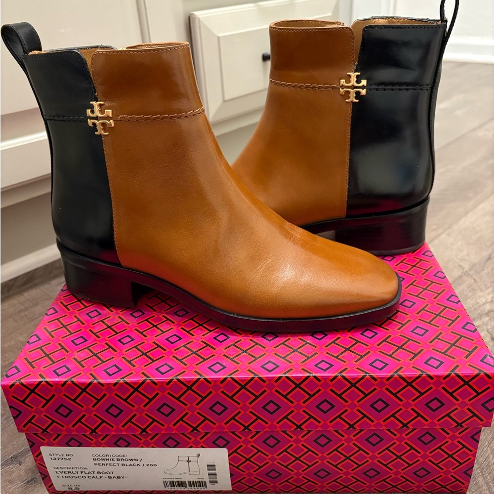 NWT Tory Burch Brown and Black Ankle Booties 8.5